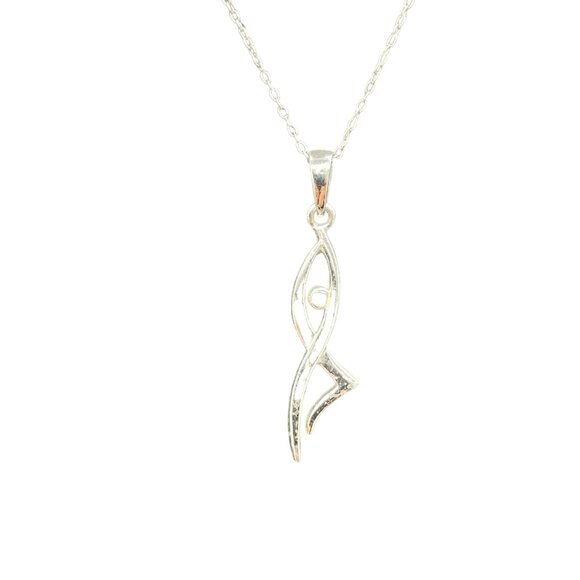 925 Sterling Silver Open Work Dancer Pendant Chain Necklace Minimalist Elegant - Picture 4 of 7